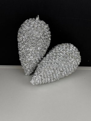 Шишка 16 см серебро