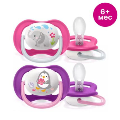 SCF080/08 AVENT/АВЕНТ Ultra Air Lime Пустышка силикон Пингвин/Слон д/дев 2шт 6м+