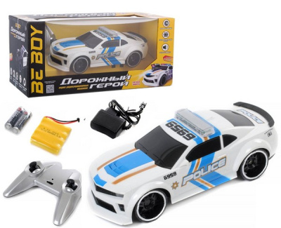 Машинка р/у "Полиция"BeBoy" в комп. пульт управ. заряд. устр-во, аккум. движ. во всех направ. резин.