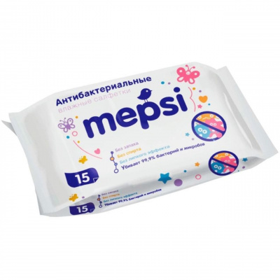 Салфетки влажные антибактериальные очищающие Mepsi 15 шт