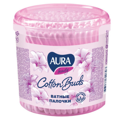 Палочки ватные круглый стакан 200 шт AURA BEAUTY