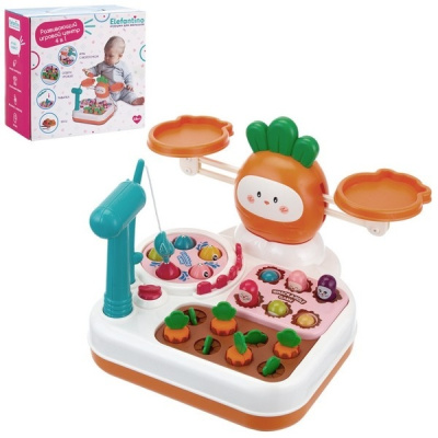 Развивающий игровой центр "Elefantino", игра с молоточком, собери урожай, рыбалка, весы, в/к 25,5*24
