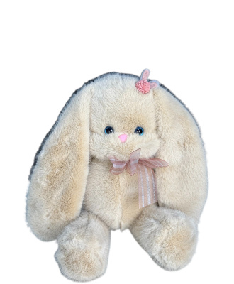 Заяц с заколкой 30 см бежевый