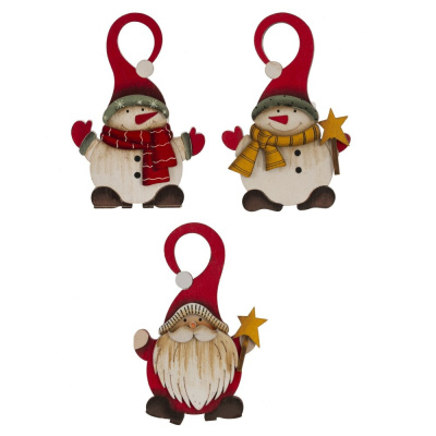 Изделие декоративное подвесное "Дед мороз/Снеговик", L8 W1,5 H13 см, 3в.