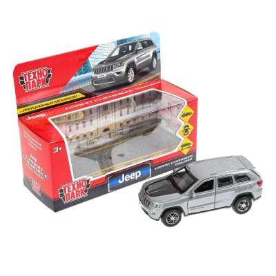Машина металл JEEP GRAND CHEROKEE 12 см, двери, багаж, инерц, серый, кор. Технопарк 