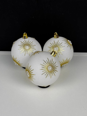 Шар белый/золото 8 см