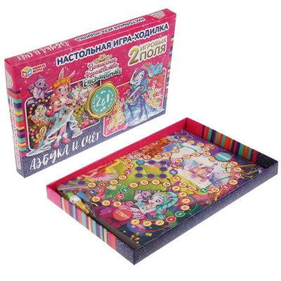 Азбука и счёт.Настольная игра-ходилка.2 в1. Волшебное королевство Энчантималс.Умные игры. в кор.20шт