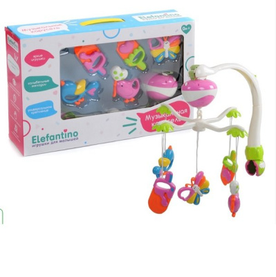 Музыкальная карусель "Elefantino" на бат. 20 нежных мелодий, 5 игрушек, возможность крепления на кро