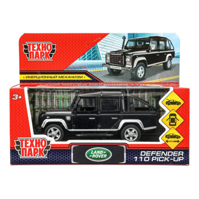 Машина металл LAND ROVER DEFENDER PICKUP 12 см, двери, багаж, черный, кор. Технопарк 