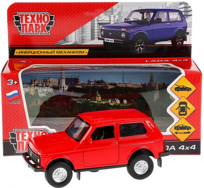 Машина металл LADA 4x4 12 см, двери, багаж, инерц, дисп. ассорт, Технопарк 