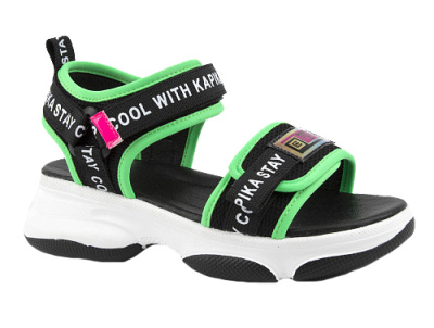 Босоножки для девочки Kapika черный-салатовый