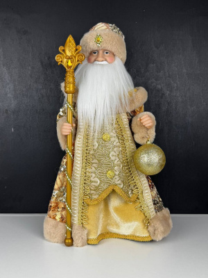 Фигура муз Дед Мороз с шаром 45см беж-зол. шубка