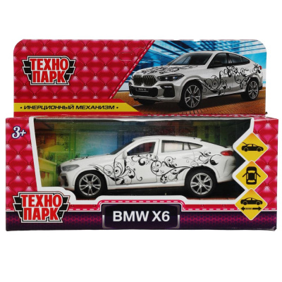 Машина металл BMW X6 ДЛЯ ДЕВОЧЕК 12 см, двери, багаж, инер, белый, кор. Технопарк 