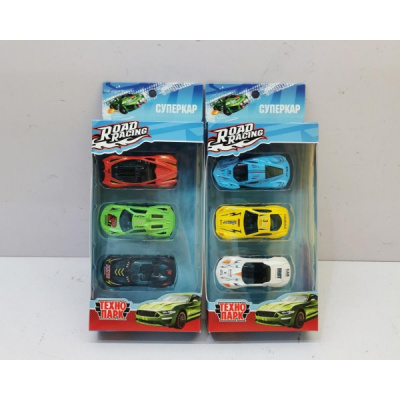 Машина металл ROAD RACING набор СУПЕРКАР 7 см, 3 шт, в ассорт, кор. Технопарк 