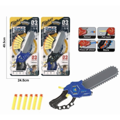 Бензопила, стреляющая мягкими патронами, световые эффекты, 6 софт-патронов на липучках, 2 цвета в ас