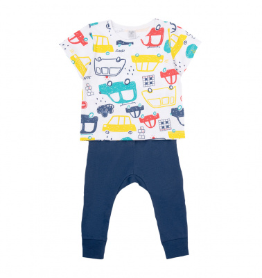 Футболка + брюки для мальчика Crockid цветные машинки+темно-синий