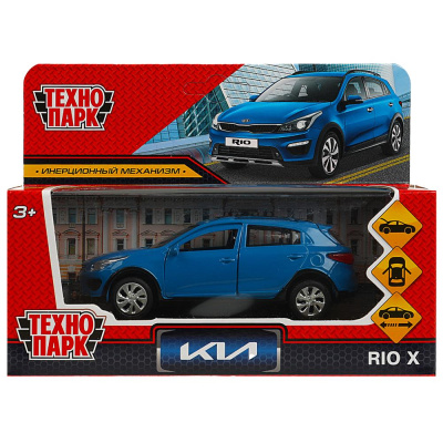 Машина металл KIA RIO X длина 12 см, двери, багаж, инерц, синий, кор. Технопарк 