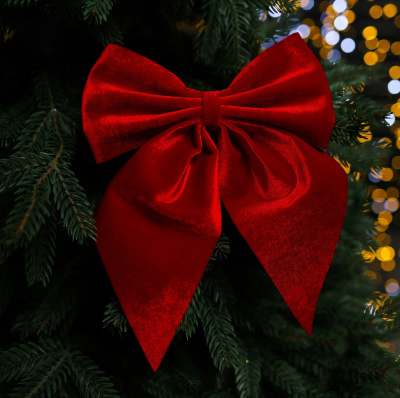 Бант на елку 20см, полиэфир БАРХАТ, цвет красный 148, MG