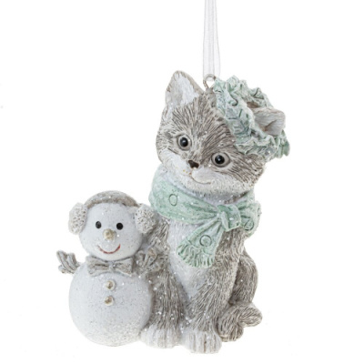 Ёлочное украшение Котик со снеговиком