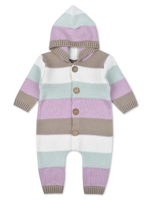 Комбинезон вязаный с капюшоном LEO розовый-бежевый