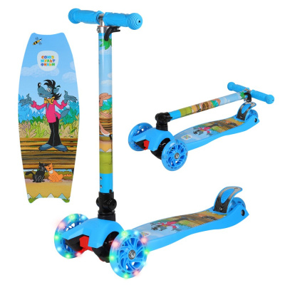 Самокат трехколесный Союзмультфильм , складной, импринтинг, колеса PU 120/76 со светодиодами, синий,