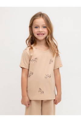 Футболка для девочки Crockid нежный бежевый милые лошадки к567
