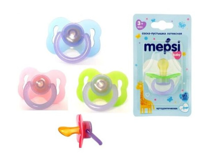 Пустышка латексная ортодонтическая 3 мес+ Mepsi