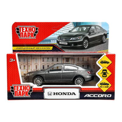 Машина металл HONDA ACCORD длина 12 см, двери, багаж, инерц, серый, кор. Технопарк 