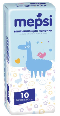 Пеленки 60х90 детские впитывающие 10шт MEPSI