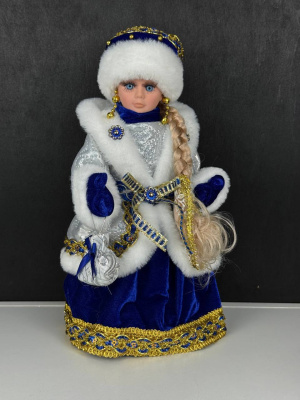 Фигура наст. муз.Снегурочка 30см сине-бел наряд