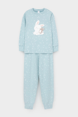 Пижама Crockid голубой цветочные снежинки