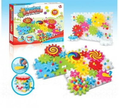 Конструктор с вращающимися шестеренками 98 дет. благодаря вращению одной шестеренки можно заставить 