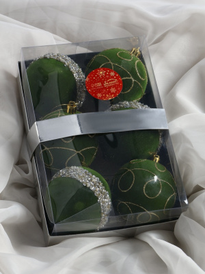 Ёлочные шары «Бархат. Фестиваль», новогодние, d=8 см, 1 шт., завитки, зелёный