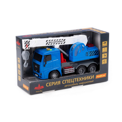 Автомобиль МАЗ-кран инерционный со светом и звуком (в коробке) 94087 П-Е /8/