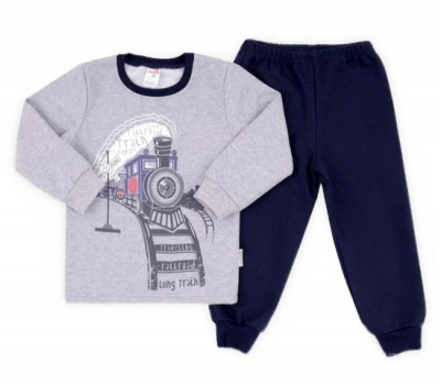 Пижама для мальчика Crockid серый меланж+глубокий синий