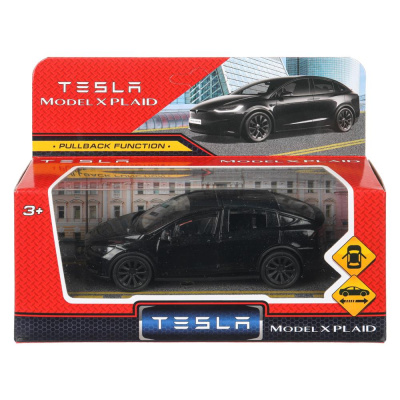 Машина металл tesla model x plaid 12 см, двери, черн, кор. Технопарк в кор.2*36шт
