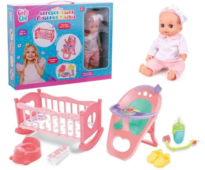 Набор Girl's Club "Маленькая мама", в комплекте: пупс 30 см (пьет, писает, закрывает глазки при накл