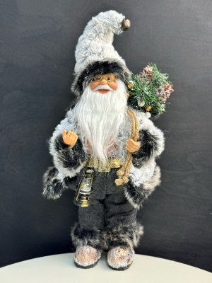 Дед Мороз MAXITOYS в Белой Шубке с Фонариком и Хворостом 60 см