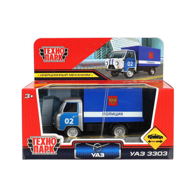 Модель металл УАЗ 3303 ПОЛИЦИЯ UAZ 11 см, двери, инерц. Технопарк 