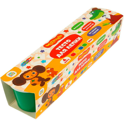 Тесто для лепки в банках Чебурашка 4 цв. по 50 гр. МУЛЬТИ АРТ 