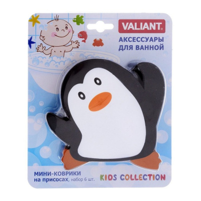 VAL K6-19 Мини-коврик для ванной комнаты ПИНГВИН (на присосах), набор 6 шт., 13*13 см