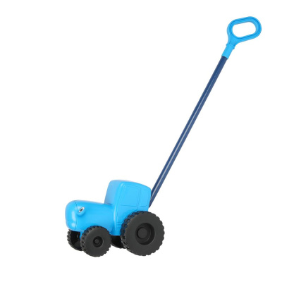 Машина пластик каталка с ручкой СИНИЙ ТРАКТОР 20 см, свободный ход, синий Технопарк в кор.36шт