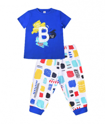 Пижама Crockid ярко голубой+цветные штрихи