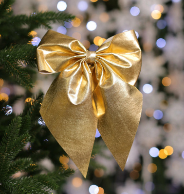 Бант на елку12см лайкра/спанбонд цветзолото MG