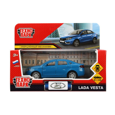 Машина металл LADA vesta 11,5 см, двери, синий, кор. Технопарк 