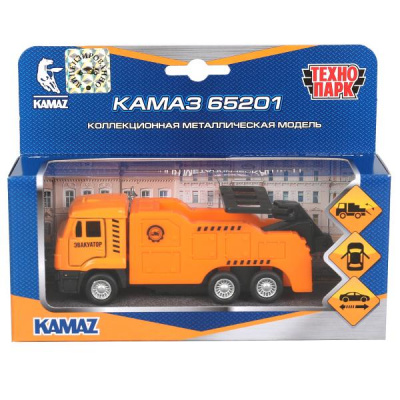 Машина металл KAMAZ kamaz 65201 ЭВАКУАТОР 12 см, подвижные детали,инерция, в коробке, Технопарк