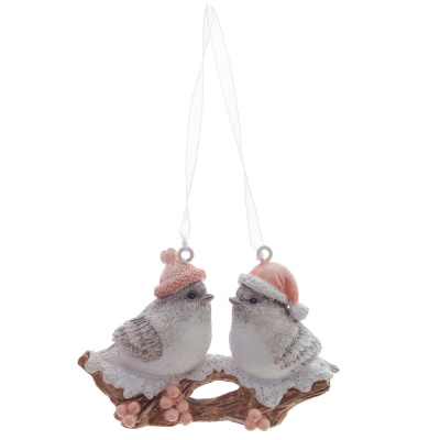 Елочное украшение Птички на ветке, L8 W3 H5,5 см