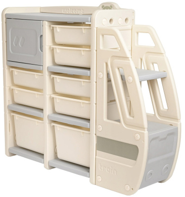 Стеллаж для игрушек с ящиками PITUSO Экспресс, Grey/Серый-бежевый,116*36*99h