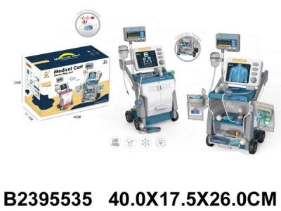 Доктор с тележкой и аппаратом УЗИ звук, свет