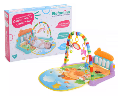 Коврик развивающий "Зайка" 4 подвесные погремушки, пианино
